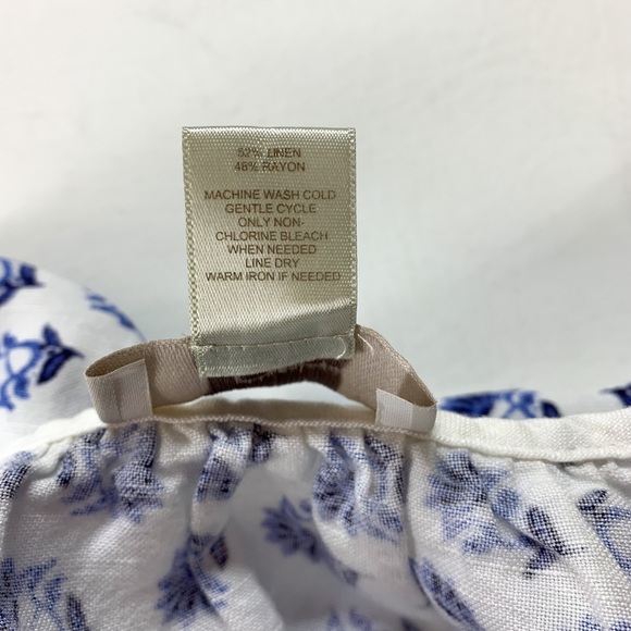 LOFT Linen Blend Floral Bohemian Blue Rose Polish Pottery Spaghetti Strap Tank - Picture 6 of 8